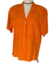 Vintage 90s Liz Claiborne 100% linen orange button-down safari blouse size XL