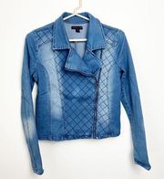 MATERIAL GIRL stretch denim jean quilted Moto Jacket Size XS