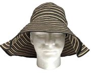 Women's Paper Sun Hat Black Tan 4 inch Movable Brim Pool Beach Garden Summer