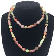 Vintage Multicolor Jade Beaded Necklace Costume Fashion Colorful Pastel Retro