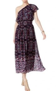 VINCE CAMUTO One Shoulder Navy Blue Floral Boho Maxi Dress ~ Women's Size 10