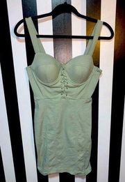 Haute Monde Green Stretchy Denim Mini Dress w/Corset Front Fits Med 8/10 EUC