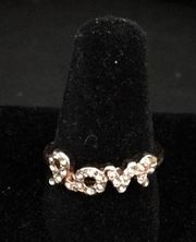 New Dainty Gold & Crystal love script ring size 8