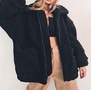 I.AM.GIA | Pixie Teddy Sherpa Furry Zip Up Jacket Coat Black Oversized sz Small