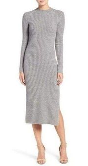 AG Adriano Goldschmied Reign Gray Ribbed Wool Cashmere Midi Sweater Dress M