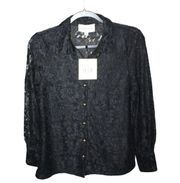 Alex & Parker Women's M Blouse Black Floral Lace Button Up Long Sleeve NWT