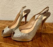 247 Clue Peep Toe Slingback Sandals  - Champagne - 38 - COA!