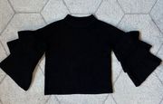 Endless Rose Black Tiered Sleeve Cropped Knit Sweater Sz S