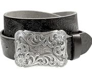 🆕 NWOT Belts.com Western Belt with Floral Engraved Buckle - Waist Size 30