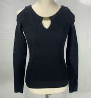 XOXO Ribbed Black Scoop Neck Cold Shoulder Sweater Top Size Medium