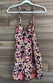 Blu Moon Black V Neck Romper Pink Floral Size XS