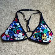 Colorful Floral Triangle Navy Bikini Top   Size Medium