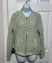 Victoria Beckham Mint Green Lace zip up bomb jacket size L