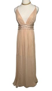 Alice and Olivia Rya Nude Silk Braided Cut Out Sheer Draped Maxi Dress size 10