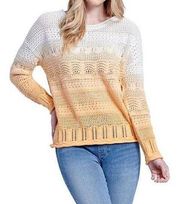 Seven7 Dip Dye Ombré Scoop Neck Sweater Long Sleeve Apricot Cream Women’s L NWT