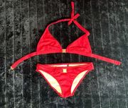 BCBG Maxazria Maroon, Bikini with Gold Geometric Design Details & Clasp