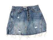 We the Free blue jean denim distressed button fly skirt size 29