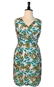 White Green Hummingbird Surplice Dress Size 14