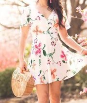 00 Floral Chiffon Flutter Sleeve Fit & Flare Mini Dress