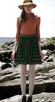 Maeve x Anthropologie Tsuga Wool Blend Green Black Piping Pleated Skirt