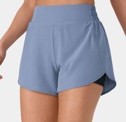 Halara High Waisted Inside Drawstring Pocket Shorts Lined Blue Black Size Medium