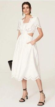 RTR sz 2 white self portrait broderie scallop midi cut out dress a-line cottage