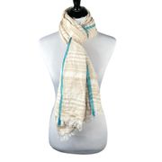 Vince Camuto Fringed Shawl or Scarf, Cream, Gold, Blue