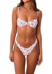 9.0 SWIM Bianca Strawberry White Floral High Waisted Bikini Two Pcs Set Size 6