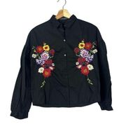 Boutique Haute Rogue Black Floral Embroidered Long Sleeve Button Down M
