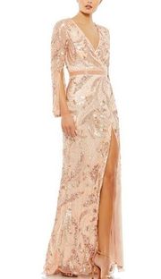 Mac Duggal 5222 Sequin Faux Wrap Split Long Sleeve Gown, Size 8, new w/ tag $598