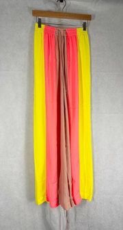 House of CB Margot Wide Leg Pants Size XS Yellow And Neon Coral