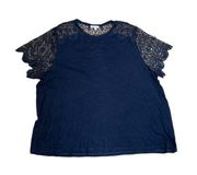 89th + Madison blue spandex blend lace short sleeve top plus size 3x