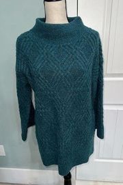 Soft Surroundings wool blend teal mock neck boxy bell sleeve sweater size small