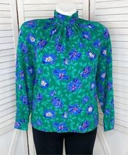 Vintage Pendleton Miss Sophisticates Floral High Neck Blouse Green XL