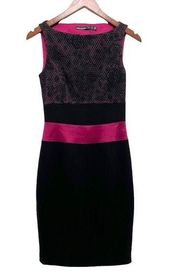 Karen Millen Sleeveless Sheath Dress Black/Pink Bodycon Color-block Size 4