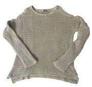 Evereve John + Jenn Beige Open Knit Cold Shoulder Boho Sweater Size XS/S