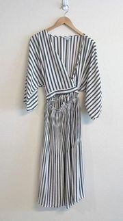 Current Air Striped Pleated Dolman Sleeve Wrap Dress