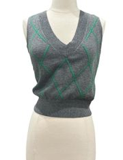 Express Argyle Grey And Kelly Green Sweater Vest