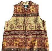 Orvis Women Indian Safari Tapestry Lined Elephant Mandarin Collar Vest Vtg USA