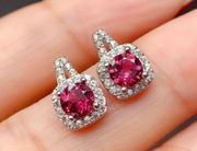 14K White Gold Plated Ruby Stud Earrings for Women