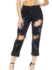 Vibrant MIU Black Destroyed Skinny Crop Jeans 3