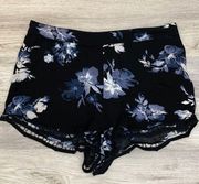 Kendall & Kylie Black with Blue & White Floral Print Crochet Bottom Shorts M