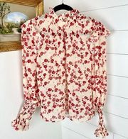 The Label Poppy Floral Print Ruffle Blouse Sheer Size US 4