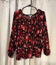 Women’s Plus Size Floral Peasant Top with Long Sleeves Size 1X NWOT