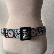 Libby Edelman Embroidered Flower Belt Black Size Large Black Buckle 41.5 Long