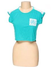 Turquoise & White Lace Crop Top