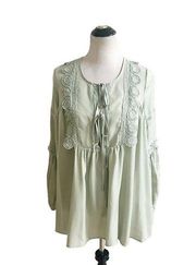 Southern Fried Chics Womens Green Bohemian Festival Peasant Lace Top Size Small