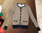 Ann Taylor Black, tan, and white Polk a dot cardigan