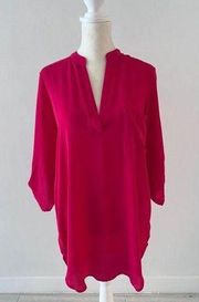 All in favor X Nordstrom sheer cherry red tunic long sleeve blouse size XS