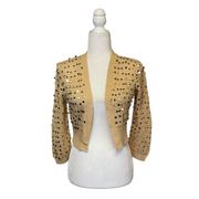 Say What Y2K Tan Crochet Cropped Large Sequins Cardigan Medium